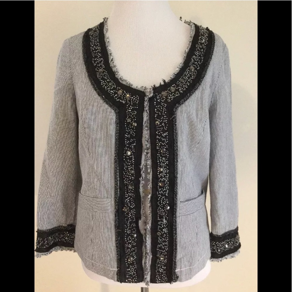 INC ladies striped embellished jacket small
